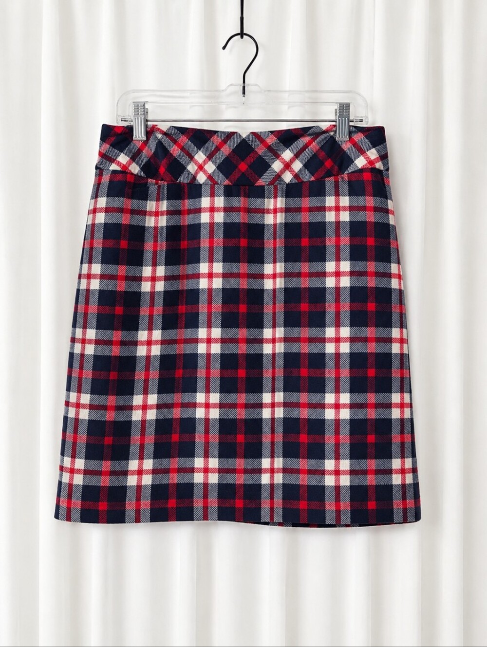 Talbots Wool Blend Heritage Tartan Plaid Red Blue A-Line Classic Preppy Skirt